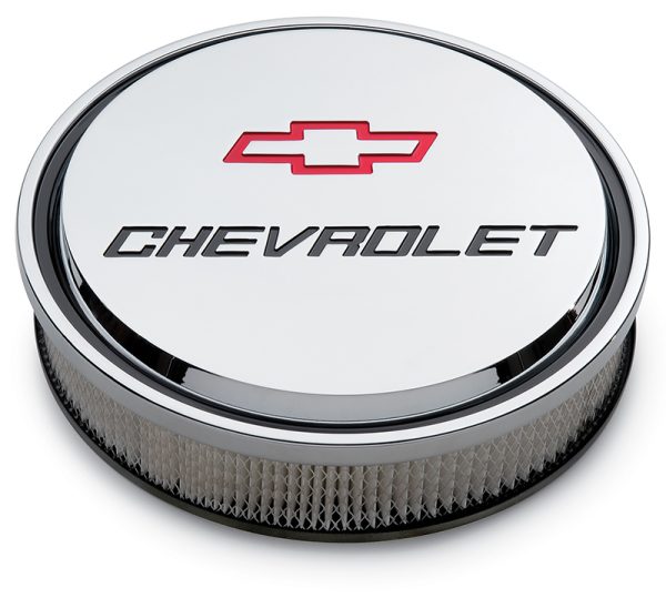SLANT EDGE 14X3" AIR CLEANER  CHROME, RED & BLACK EMBLEM
