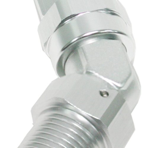 Male 1/4 NPT 45 Deg to -8 Hose Silver