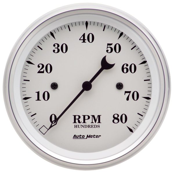 OLD TYME WHITE IN-DASH TACHO  3-3/8", 0-8000 RPM