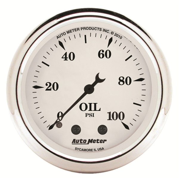 OLD TYME WHITE OIL PRESS GAUGE2-1/16", 0-100PSI, MECHANICAL