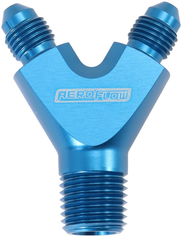 1/8" NPT Y BLOCK TO 2 x -3AN  MALE FITTINGS NITROUS NOS BLUE