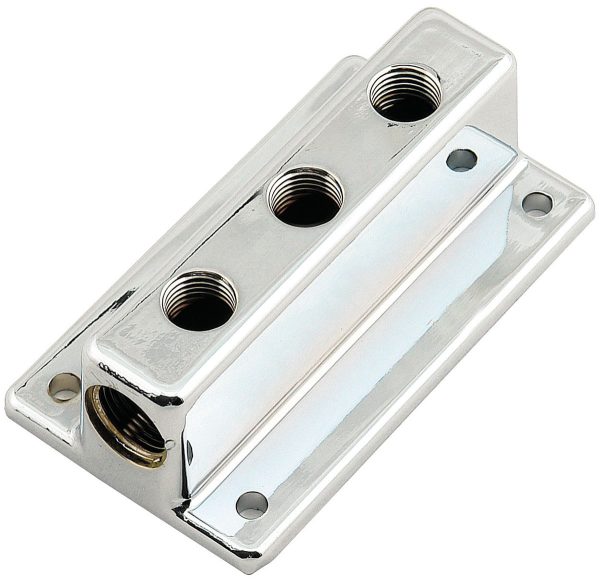 TRIPLE OUTLET FUEL BLOCK      1x 3/8NPT IN, 3x1/4NPT, CHROME
