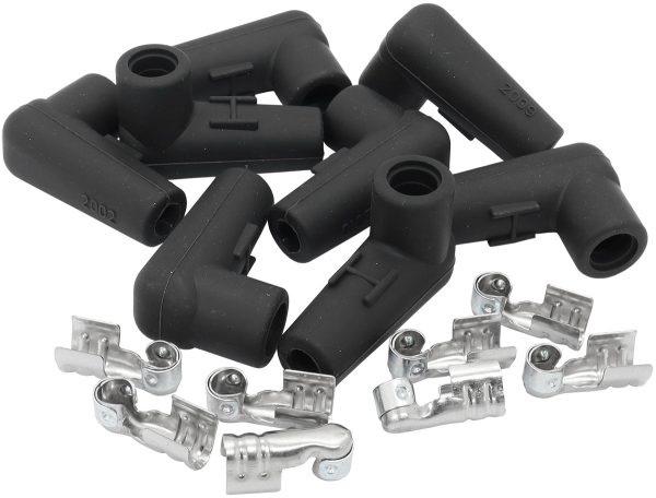 LOW PROFILE 90 DEG SPARK PLUG 8 BOOTS & 8 TERMINALS BLACK