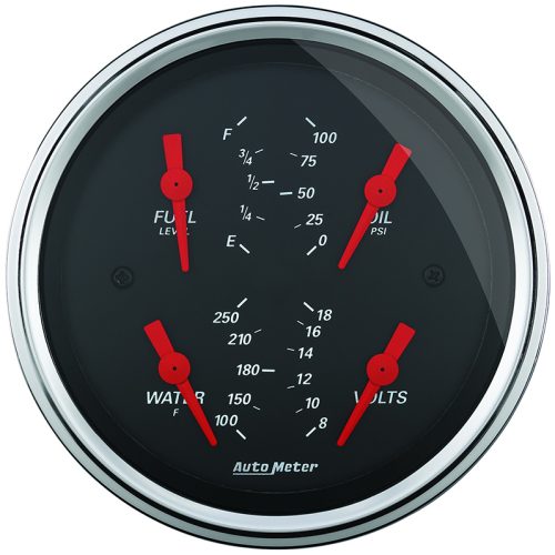 DESIGNER BLACK QUAD GAUGE     3-3/8″, FUEL,OIL,WATER,VOLTS