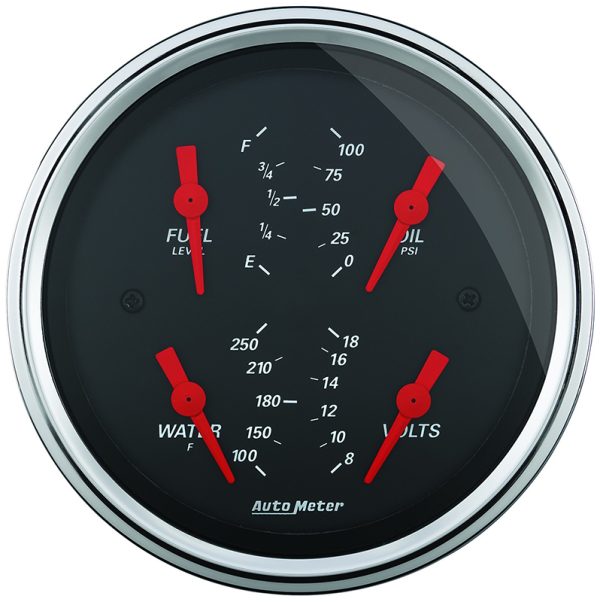 DESIGNER BLACK QUAD GAUGE     3-3/8", FUEL,OIL,WATER,VOLTS