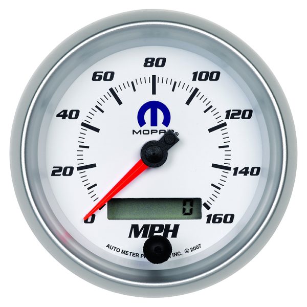 3-3/8" ELECT SPEEDO 160MPH    BLUE MOPAR LOGO, WHITE FACE