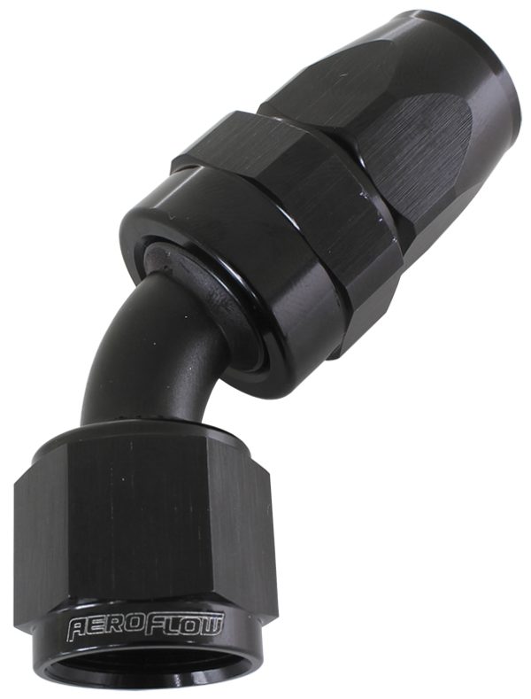 ALLOY 45 DEG HOSE END -10AN   BLACK FULL SWIVEL SUIT TEFLON