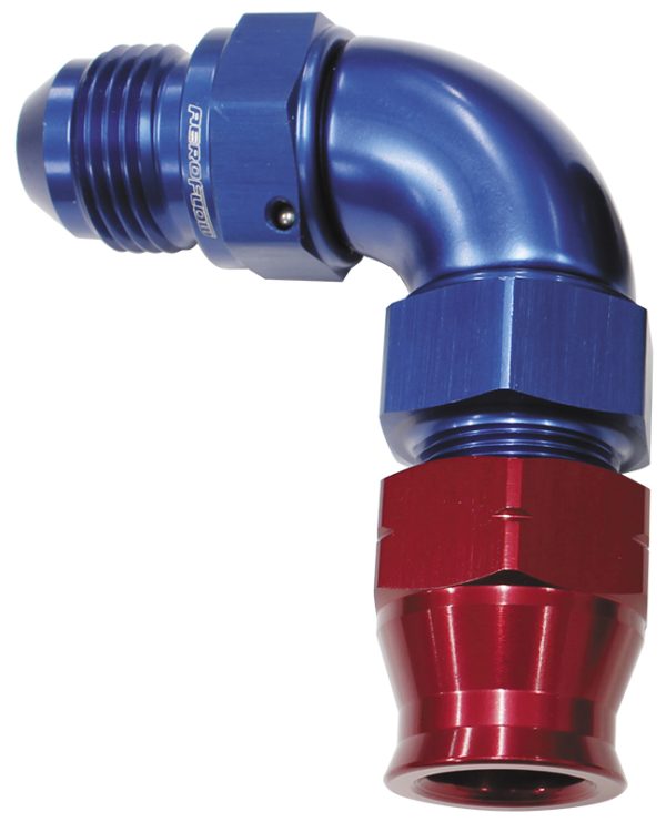 3/8" TUBE 90 deg male -6AN    BLUE SWIVEL NUT WITH OLIVE