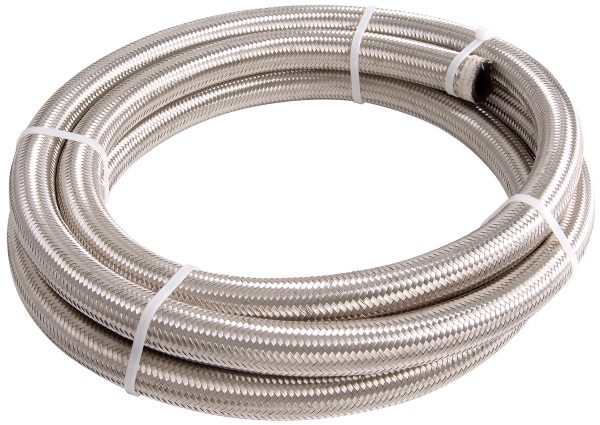 SS BRAIDED HOSE -4AN 6 METRE  SILVER S/S 5.4mm ID 11.2mm OD