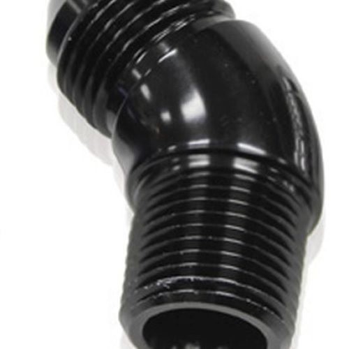 45 DEG 1/4″ TO -4AN FULL FLOW BLACK NO RESTRICION IN BEND