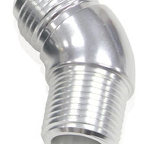 45 DEG 1/8″ TO -4AN FULL FLOW SILVER NO RESTRICION IN BEND