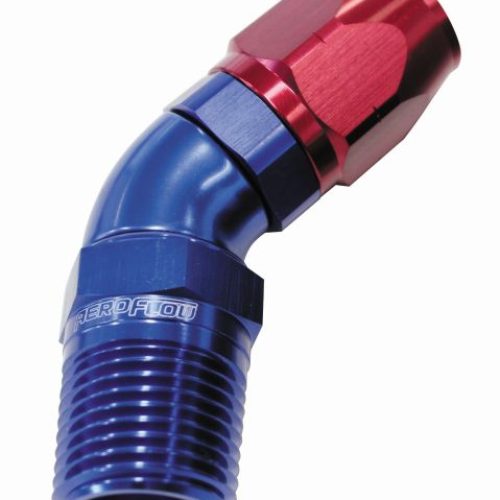 Male 3/8 NPT 45 Deg to -8 HoseBLUE FULL FLOW BILLET 1 PIECE