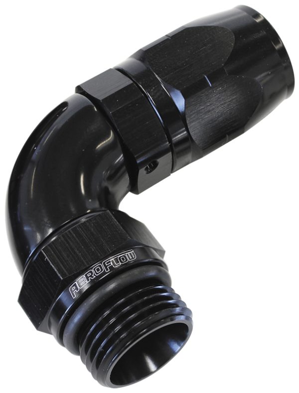 MALE HOSE END -10ORB to-10HOSEFULL FLOW BILLET 90 DEG BLACK