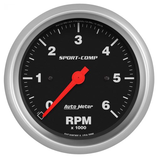 SPORT-COMP 3-3/8″ TACHOMETER  0-6,000RPM, IN-DASH