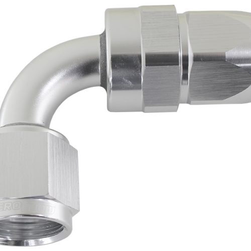 ALLOY 90 DEG HOSE END -6AN    SILVER FULL SWIVEL SUIT TEFLON