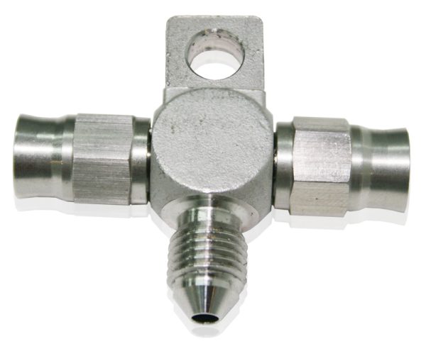 STAINLESS -3AN TEE WITH MOUNT TEFLON ENDS WITH -3AN ON SIDE
