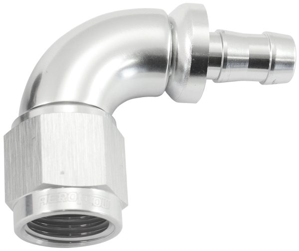 -6AN TO 5/16" BARB 90 DEG FULLFLOW PUSH LOCK SILVER