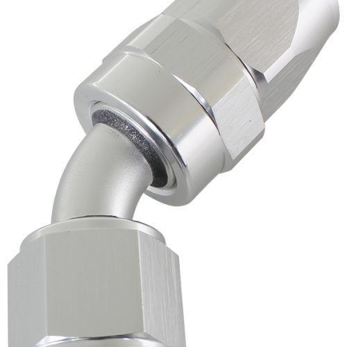 ALLOY 45 DEG HOSE END -4AN    SILVER FULL SWIVEL SUIT TEFLON
