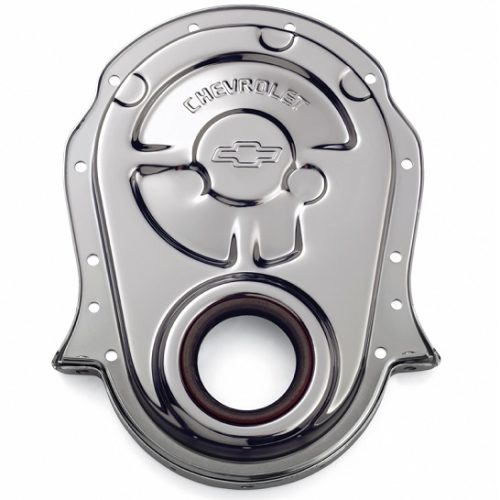 CHROME TIMING COVER, BBC      EMBOSSED (OK DOUBLE ROW)