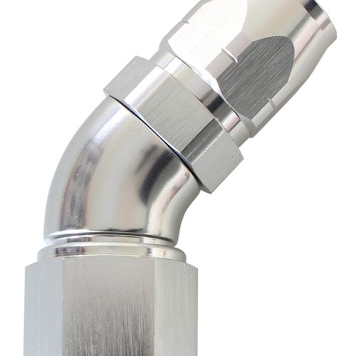STEPPED 45 DEG HOSEEND -12 HOSTO -16AN REDUCER HOSE END SILV