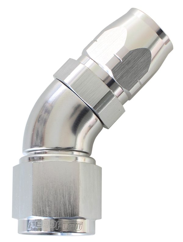 STEPPED 45 DEG HOSEEND -12 HOSTO -16AN REDUCER HOSE END SILV