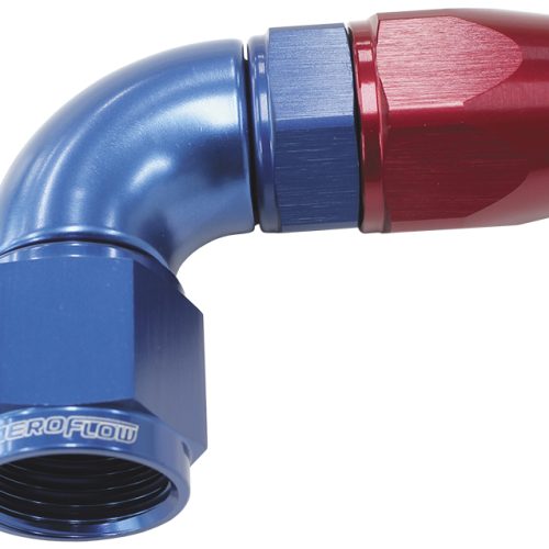 90 DEG -8AN FULL FLOW TEFLON  HOSE END BLUE 1 PIECE FULLFLOW