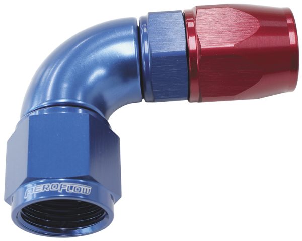 90 DEG -8AN FULL FLOW TEFLON  HOSE END BLUE 1 PIECE FULLFLOW
