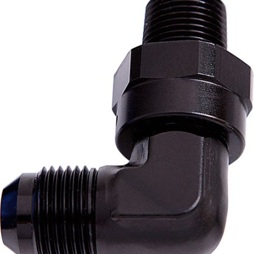 90 DEG 3/8″ NPT TO -6AN       BLACK MALE SWIVEL THREAD