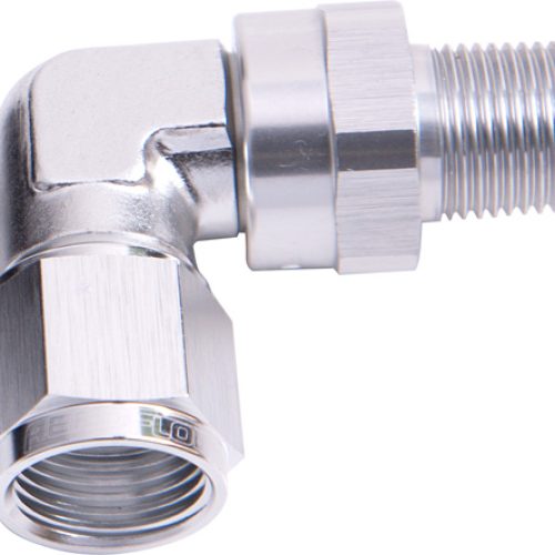 90 DEG 1/4″ NPT TO -4AN       SILVER FEMALE SWIVEL NUT