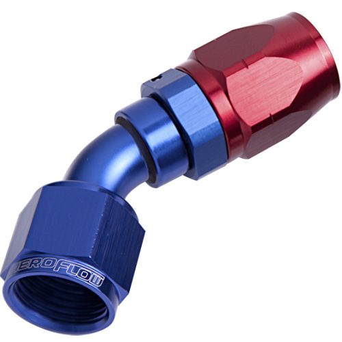 ALLOY 45 DEG HOSE END -8AN    BLUE CUTTER STYLE FULL SWIVEL