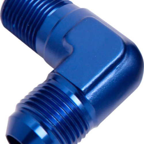 MALE 90 DEG 1/2″ NPT TO -6AN  BLUE MALE NPT TO AN 90 DEG