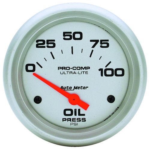 ULTRA-LITE 2-5/8″ OIL PRESS   0-100PSI, SHORT SWEEP ELECT