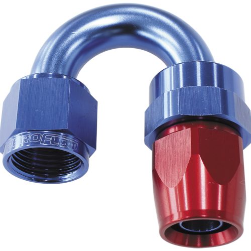 ALLOY 180 DEG HOSE END -8AN   BLUE FULL SWIVEL SUIT TEFLON
