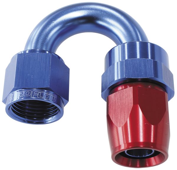 ALLOY 180 DEG HOSE END -8AN   BLUE FULL SWIVEL SUIT TEFLON