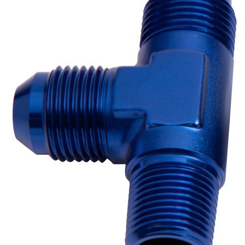 TEE -6AN WITH 1/4″ NPT ON RUN BLUE AN TEE WITH NPT ON RUN