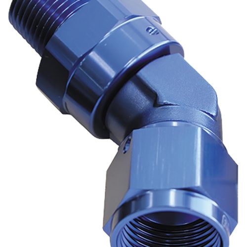 45 DEG 1/8″ NPT TO -4AN FEMALEBLUE FULL SWIVEL FITTING