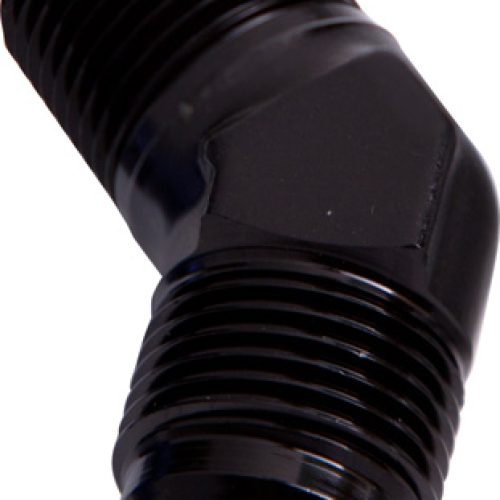 MALE 45 DEG 1/4″ NPT TO -6AN  BLACK MALE NPT TO AN 45 DEG