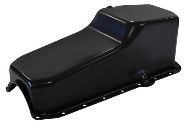 STEEL STOCK OIL PAN SBC BLACK RH/SIDE DIPSTICK REAR SUMP