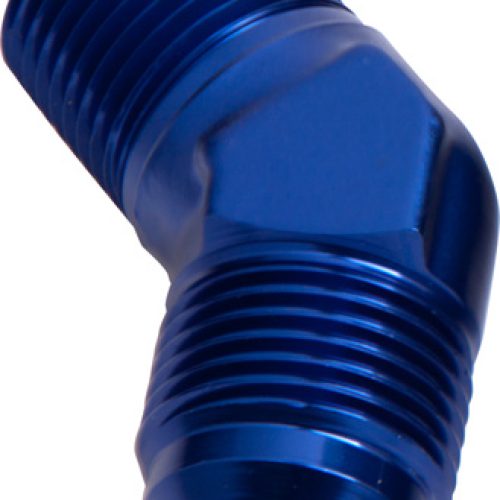 MALE 45 DEG 1/8″ NPT TO -4AN  BLUE MALE NPT TO AN 45 DEG