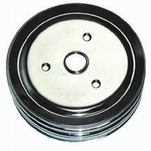 CRANKSHAFT PULLEY CHROME STEELSUIT SBC TRIPLE GROOVE SHORT