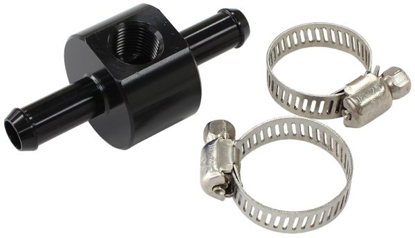INLINE PRESSURE GAUGE ADAPTER 3/8" BARBS W/ 1/8" NPT, BLACK