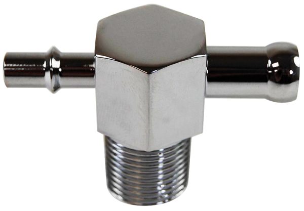 CHROME T FITTING, 1/2" NPT    WITH 1/4" & 3/8 BARBS VAC TREE