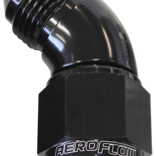 45 DEG FEMALE – MALE -6AN     BLACK FULL FLOW