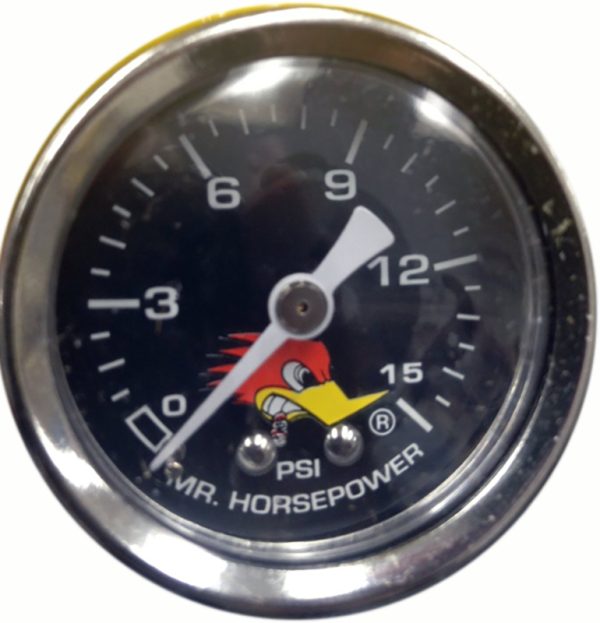 CLAY SMITH 0-15PSI FUEL PRESS GAUGE 1-1/2 BLACK LIQUID FILL