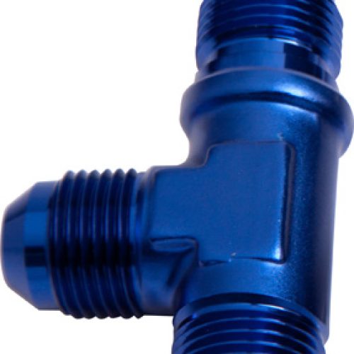 MALE -8AN TEE BULKHEAD ON RUN BLUE MALE -8AN, NUT SEPERATE
