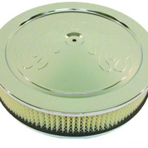 14X3 AIR CLEANER SET CHROME   FLAT BASE FLAMED DOMINATOR