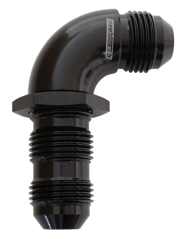 90 DEG BULKHEAD -8AN FULL FLOWBLACK NO RESTRICTION NUT SEPER
