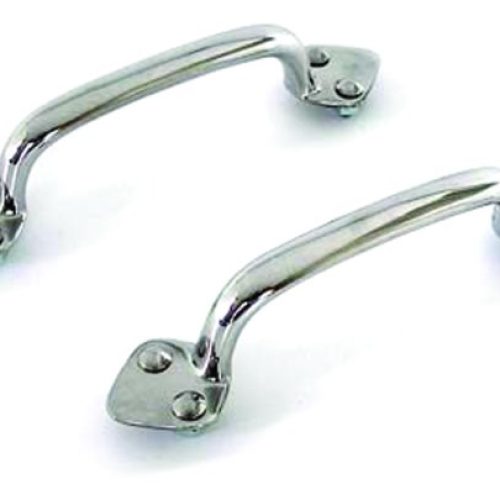 1928-32 S/S HOOD HANDLES   PR  POLISHED STAINLESS C/W SCREWS