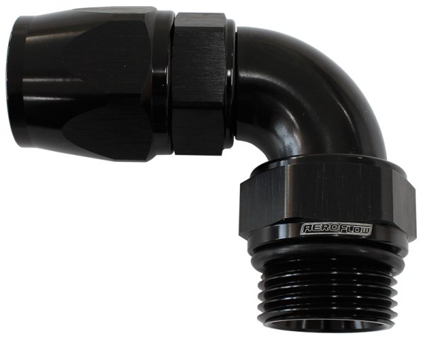 MALE END -8ORB to -8AN TEFLON FULL FLOW BILLET 90 DEG BLACK