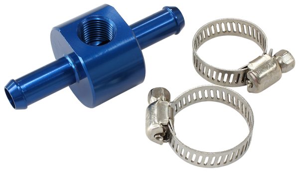 INLINE PRESSURE GAUGE ADAPTER 5/16" BARBS W/ 1/8" NPT, BLUE